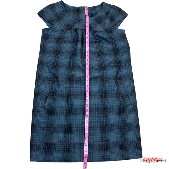 GAP Women’s Blue Black Plaid Short-sleeve A-Line Shift Mini Dress [Size XS] - Picture 14 of 14